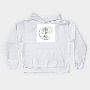 Tree of Life Esoteric Tattoo Drawn in Engraving Style Kids Hoodie